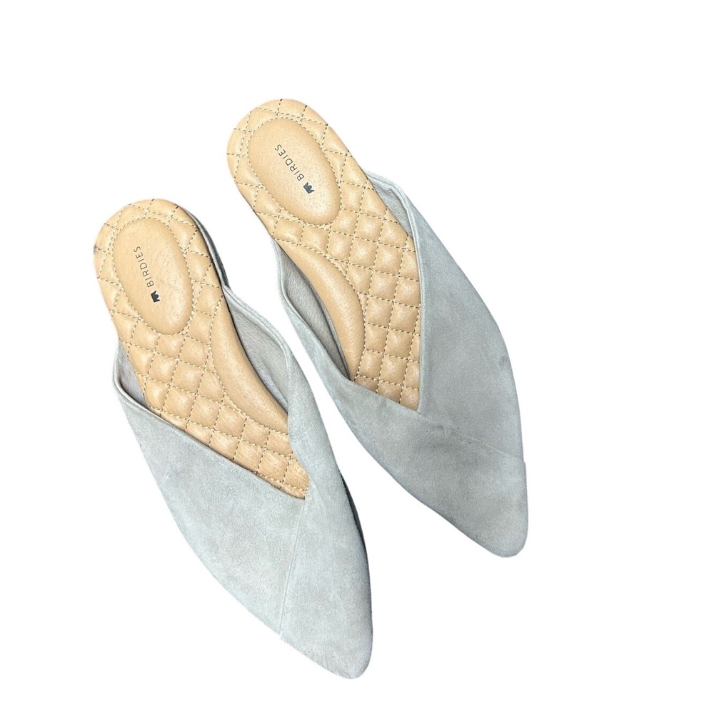 Birdies light gray suede pointed flats size 9.5 quilted footbed
